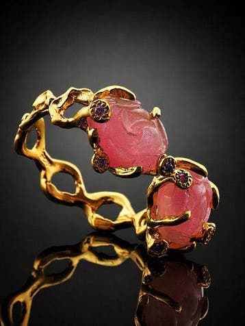 Natuurlijke toermalijnring - 925 zilver met gouden overlay -