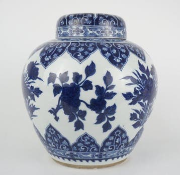 dekselvaas - Porselein - China - Blauw geëmailleerde Doucai