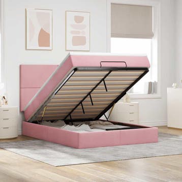vidaXL Ottoman bed met matrassen 140x200cm fluweel roze, Verzenden