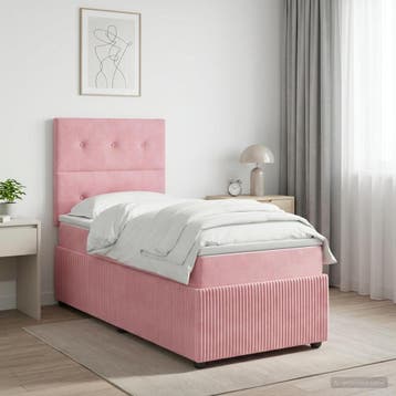 vidaXL LED Boxspringbed met Matras Roze 90 x 200 cm Fluweel, Verzenden
