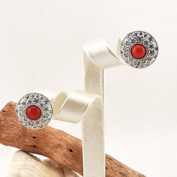 Corail - Argent - Boucles doreilles - artisanat italien