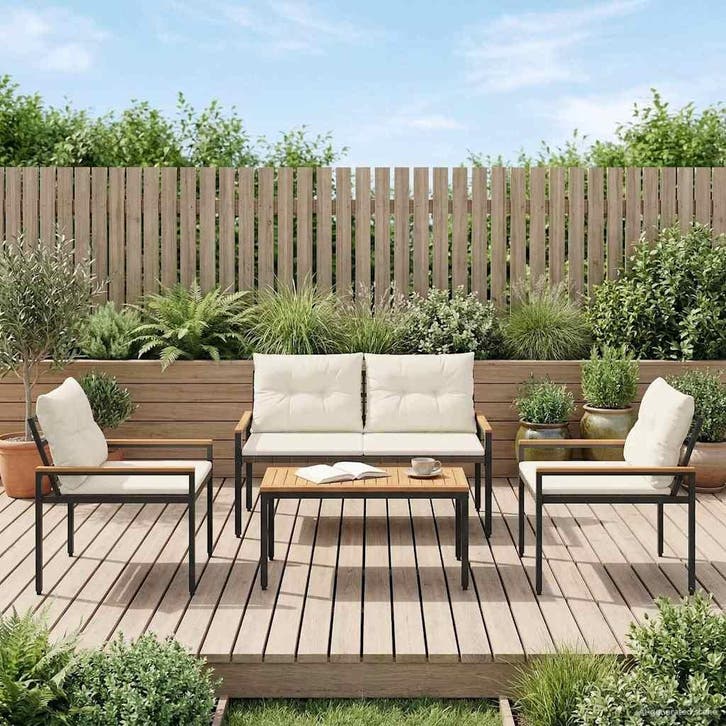 vidaXL tuinmeubelset 4 st Crèmewit poly rattan, Tuin en Terras, Tuinsets en Loungesets, Nieuw, Verzenden