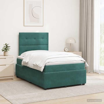 vidaXL LED Boxspringbed met Matras Donkergroen 120 x 190 cm, Huis en Inrichting, Verzenden, Nieuw