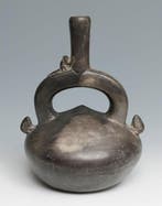 Precolumbiaans. Chimu Blackware Bottle Met Spaanse