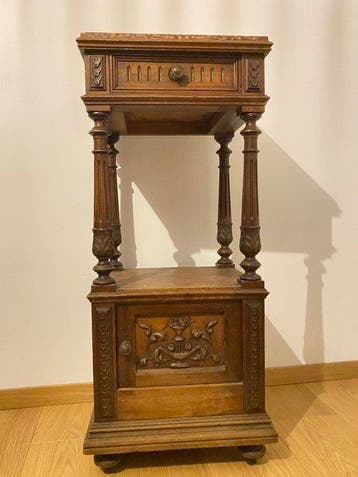 Nachtkastje - Walnoot, Marmer - Rond 1880, Huis en Inrichting, Nieuw