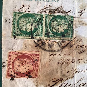 Frankrijk 1849 - 1,30 Fr brief van Parijs naar Philadelphia