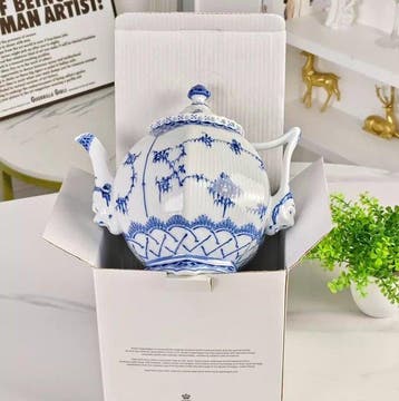 Royal Copenhagen - Theepot - blauw-wit arabeske patroon -