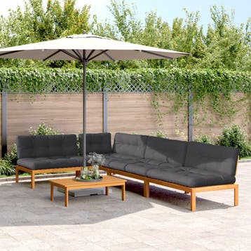 vidaXL 5-delige Loungeset pallet met kussens massief, Verzenden, Nieuw
