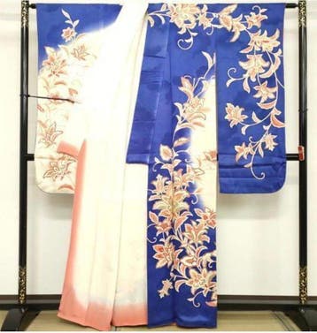Blauw-witte kimono met lelie-motief - Zijde - Japan - 20e