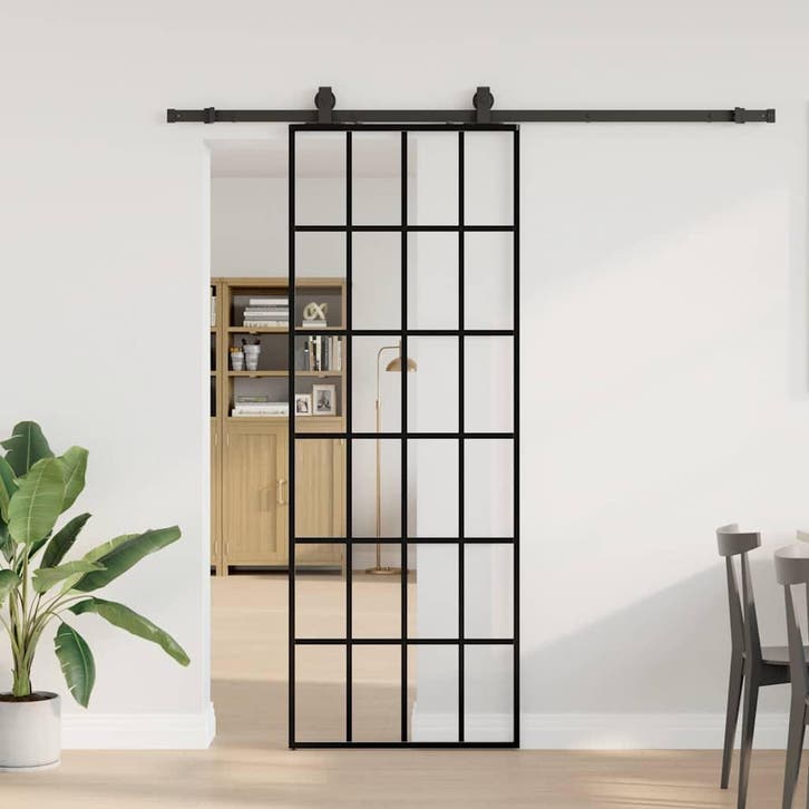 vidaXL Schuifdeur met beslagset 76x205 cm ESG glas zwart, Bricolage & Construction, Fenêtres & Moustiquaires, Envoi