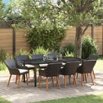 vidaXL Tuin Eettafel Set met kussen 9 pcs Zwart poly rattan, Verzenden, Nieuw