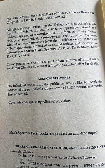 Charles Bukowski - Betting on the Muse- Limited first