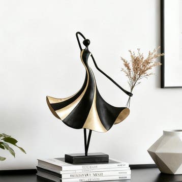 sculptuur, Art Deco Ballerina — Black and Gold Iron Dancer -