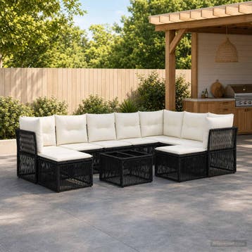 vidaXL Tuinbank Set 10 st Zwart poly rattan, Verzenden, Nieuw