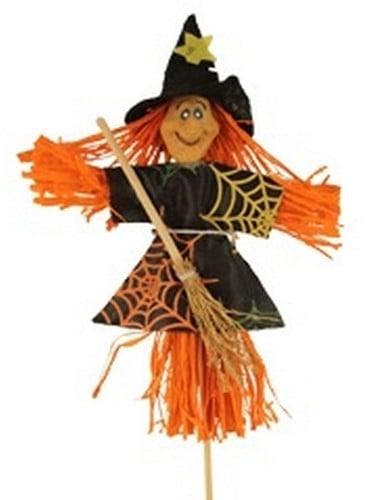 Bijsteker Halloween Heks met bezem 15x10 cm, Maison & Meubles, Accessoires pour la Maison | Plantes & Fleurs artificielles