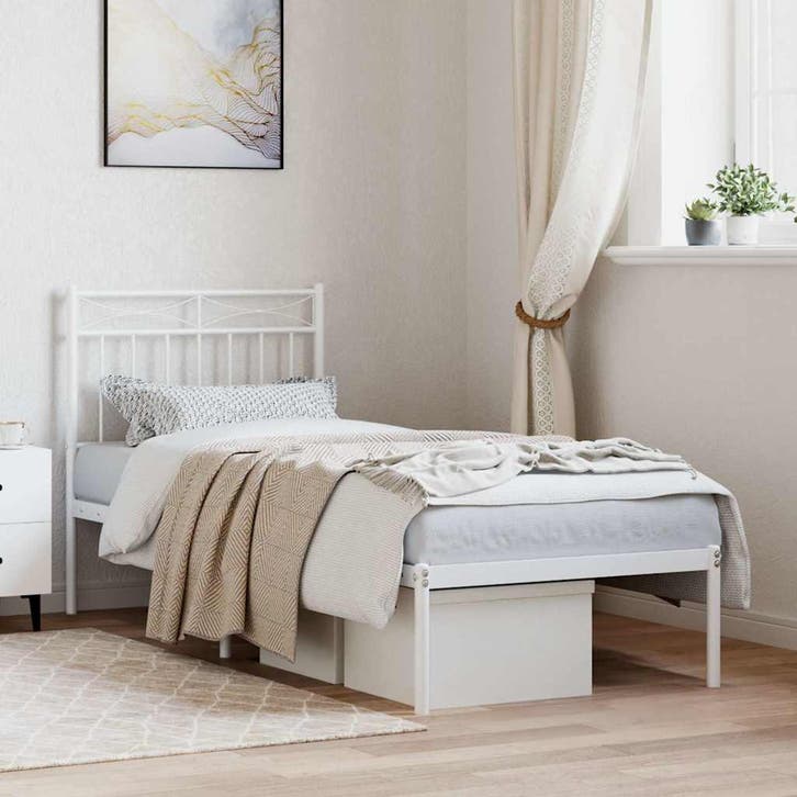 vidaXL Bedframe met hoofdbord metaal wit 80x200 cm, Huis en Inrichting, Slaapkamer | Bedden, Nieuw, Verzenden