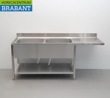 HCB RVS Spoeltafel dubbele spoelbakken Premium-line 200 cm, Ophalen of Verzenden
