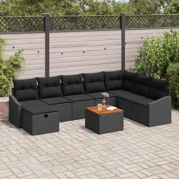 vidaXL Tuinbank Set 9 st Zwart Poly rattan, Verzenden