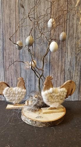 Houten Kip Hen Wol Pashm Staand 20x5x19 cm, Hobby en Vrije tijd, Nieuw