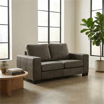 Leren bank Enjoy - 2 zits - Kenia Antracite (grijs) - Poten, 150 tot 200 cm, Nieuw, Ophalen of Verzenden, Modern