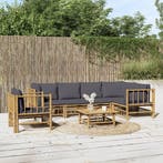vidaXL 7-delige Loungeset met kussens bamboe donkergrijs, Verzenden, Loungeset