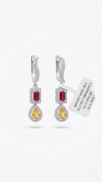 Zonder minimumprijs - Oorbellen Zilver Saffier - Diamant -, Nieuw