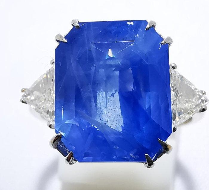 Ring - 18 karaat Witgoud, LOTUS SRI LANKA 9.17ct Conflower, Bijoux, Sacs & Beauté, Bagues