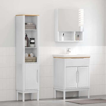 vidaXL Badkamermeubel Set FLORO 2 st Wit Massief vurenhout, Huis en Inrichting, Badkamer | Badkamermeubels, Verzenden, Nieuw