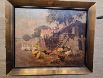 János Rákosi Uitz (1887-1972) - Boeren erf met kippen