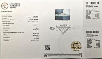1 pcs Diamant (Natuurlijk) - 0.30 ct - Rond - F - VVS2 -, Nieuw
