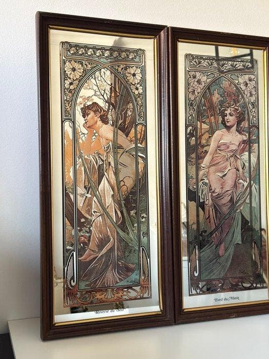 Alphons Mucha (1860-1939), after - As fases do dia -4 works-, Antiquités & Art, Antiquités | Autres Antiquités