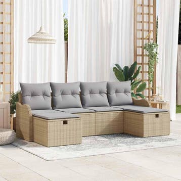 vidaXL Tuinbank Set 6 st Beige poly rattan, Verzenden, Nieuw