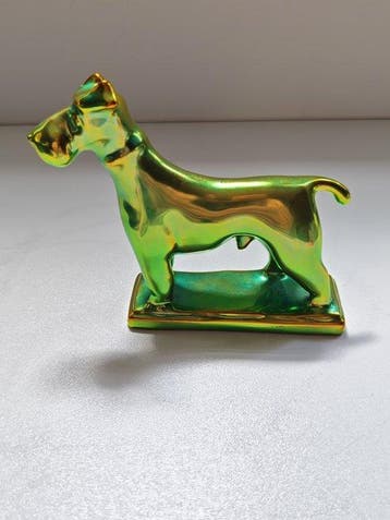 Zsolnay - Sculpture, Stylised fox terrier with iridescent