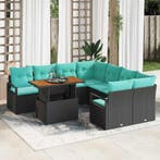 vidaXL Tuin Eettafel Set met kussen 9 pcs Zwart en, Verzenden, Nieuw