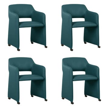 Set van 4 Leren eetkamerstoelen Icon - Toledo Turquoise, Ophalen of Verzenden