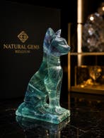 Premium Natural Green Fluorite Cat Sculpture on Fluorite Bas, Verzenden, Nieuw