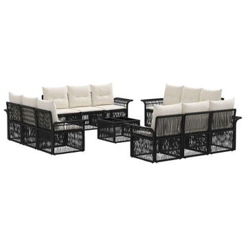 vidaXL Tuinbank Set 13 pcs Zwart poly rattan, Verzenden, Nieuw