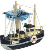 Vissersboot Antiek Blauw/Wit Maritiem 10,5 cm, Nieuw