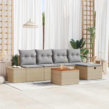 vidaXL Tuinbank Set 6 st Beige poly rattan, Tuin en Terras, Verzenden, Nieuw