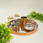 Puur koperen Thali eetgerei set met RVS binnenkant, Ophalen of Verzenden