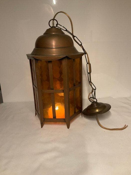 Lantaarn - antiek Frans lantaarn - gehamerd geel - Franse, Antiek en Kunst, Curiosa en Brocante