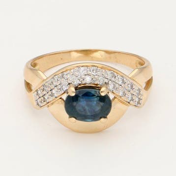 Bague - 18 carats Or jaune Saphir - Diamant, Bijoux, Sacs & Beauté, Bagues