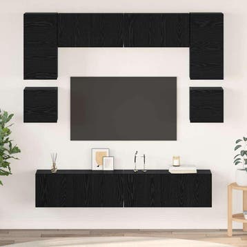 vidaXL Tv-meubelset 8 st Zwart Eiken Bewerkt hout, Huis en Inrichting, Verzenden, Nieuw
