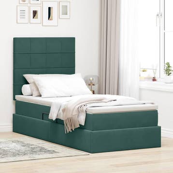 vidaXL Opslag bed met matras Donkergroen 90 x 200 cm Fluweel, Verzenden, Nieuw
