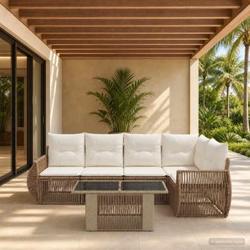 vidaXL Tuinbank Set 6 st Beige en Crème Wit poly rattan, Verzenden, Nieuw