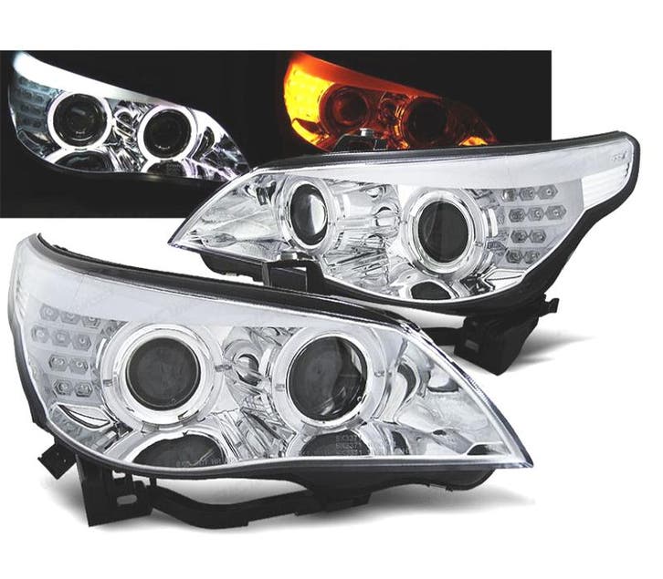 PHARES BMW SÉRIE 5 E60 03-07 ANGEL EYES CCFL FOND CHROMÉ, Auto-onderdelen, Verlichting, Verzenden