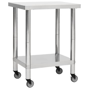 vidaXL Keukenwerktafel met wielen 80x30x85 cm roestvrij, Verzenden
