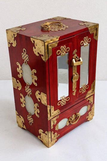 Vintage - Grand Cabinet de voyage bois laqué et pierre