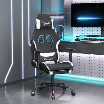 vidaXL Massage gamestoel met voetensteun stof zwart en wit, Verzenden