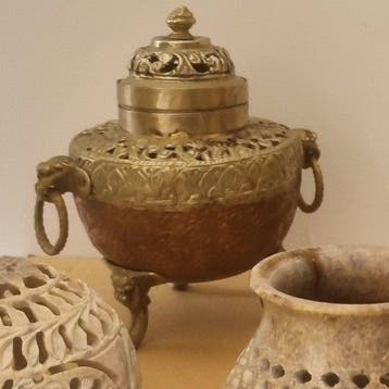 Wierookbrander (9) - koper,speksteen, - Vintage Boho